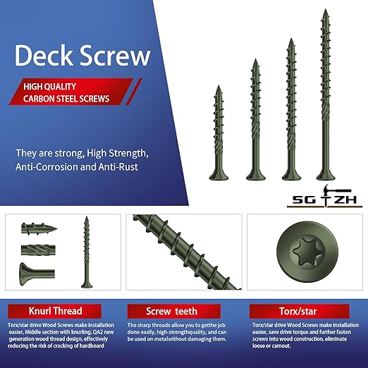 #10 x 2-1/2" Deck Screws (159Pcs) 2lb. Carbon Steel, Green, Flat Head, Rust Resistant epoxy Coated, with T25 Star Bit