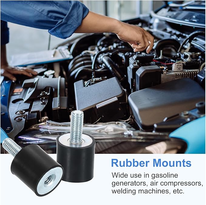 uxcell M8 Rubber Mounts, 1Pcs 25x25mm(DxH) Rubber Cylindrical Anti Vibration Isolator Shock Absorber with Lock Nut for Car Bobbin Generator Air Compressors