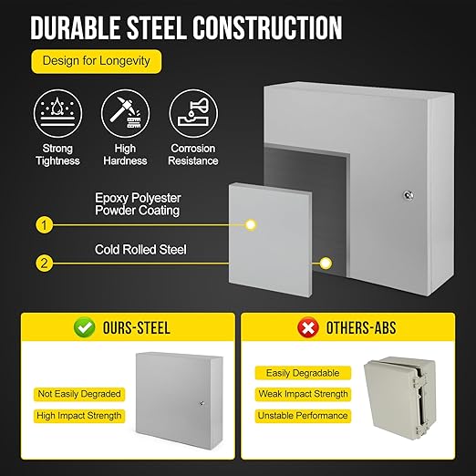 Outdoor Electrical Box, 16x16x6 Steel Junction Box, NEMA 4X Electrical Enclosure Box IP66 Waterproof & Dustproof, Universal Electrical Project Box with Lock & Mounting Plate