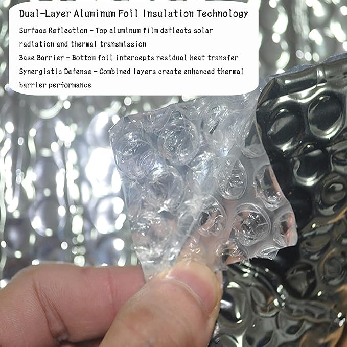 5mm Double-Sided Aluminum Foil Bubble Insulation - Self-Adhesive, Flame Retardant, Thermal Moisture Barrier, Waterproof, for Pipes, Roof, Walls(Size:5㎡,Color:Fixed Width 1m)