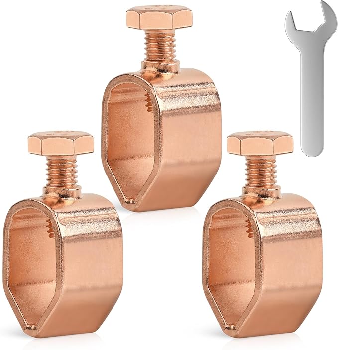 3PCS Ground Rod Clamp, Great for 1/2”- 5/8” Grounding Rods (3, Copper Clad Clamp (1/2''-5/8''))
