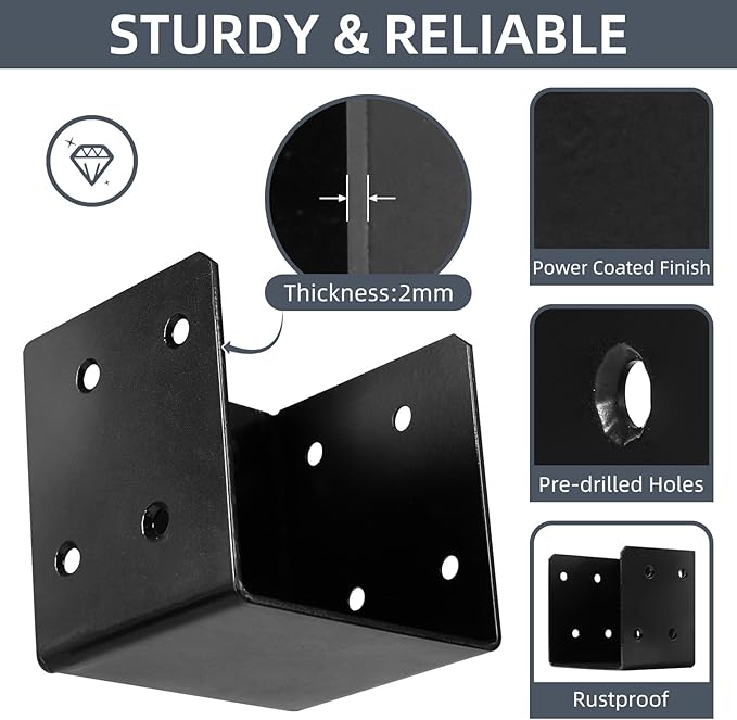 8 Pcs Deck Railing Brackets Connectors for 4"x4", 4"x6" Railing Wood Post, Heavy Duty Mounting Joist Hanger Brackets with Screws, Black
