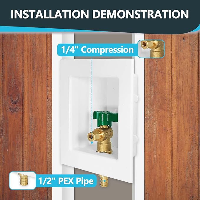 5-Pack Seelink Pre-Assembled Ice Maker Outlet Box, 1/2" PEX Crimp Inlet x 1/4" OD Compression Outlet, with Installed 1/4-Turn Ball Valve