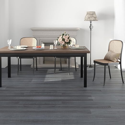 Freshtour Vinyl Flooring Roll, Versatile Removable PET Leather-Like Floor Covering, Waterproof & Durable, Easy Tape Installation, Cost-Effective for Any Room, Dark Grey Oak/ 32.29 Sq.ft (39.3" x 118")