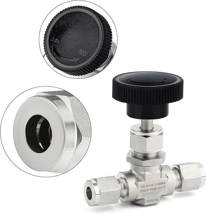 TAISHER 1PCS 316 Stainless Steel Compression Tube Straight Needle Valve 1/4" Tube OD x 1/4" Tube OD For Flow Control Water Gas Oil