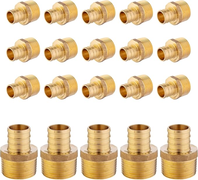 (20-Pack) PEX Fittings, Pex 1/2"x1/2" Male Threaded NPT Adapter, Brass Crimp Fittings, for PEX Tubing Pipe Plumbing, ASTM F1807(PEX1807017-20Pack)