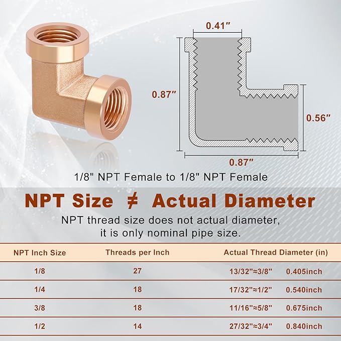 5pcs 1/8” Brass Fittings 90 Degree Barstock Street Elbow 1/8 Inch NPT Female Pipe to 1/8 Inch NPT Female Pipe Fittings Elbow Forged Brass Pipe Fittings