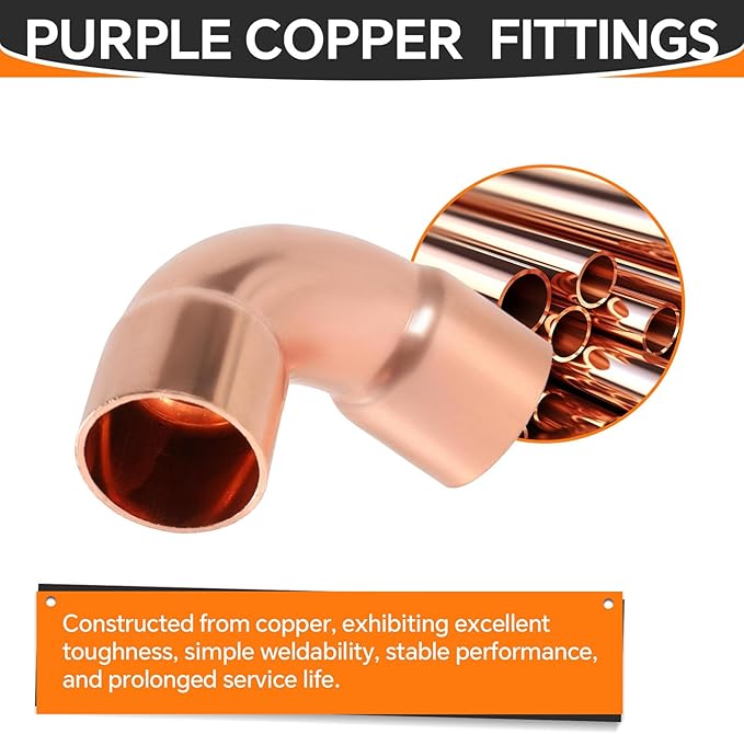 10-Pack HeSun Copper Fittings, 2-Inch Long Radius 90-Degree Copper Elbow, C x C with Sweat Solder Connection