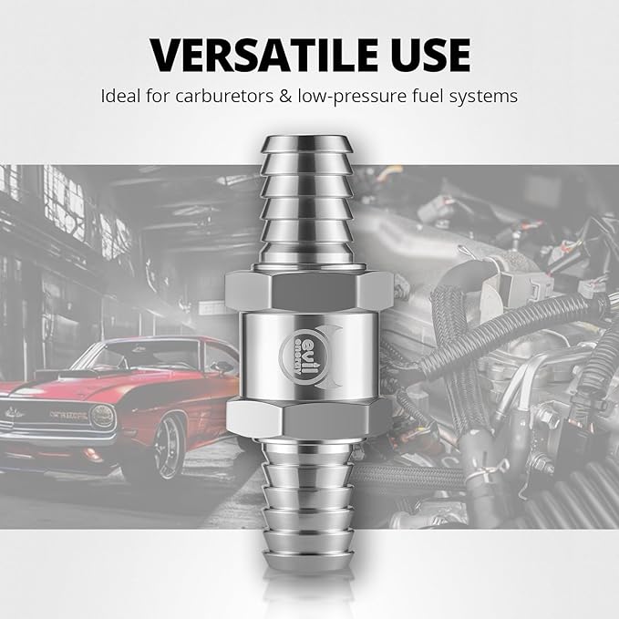 EVIL ENERGY 1/2" (12mm) Check Valve, 2 Pcs Aluminum One Way Fuel Check Valve for Gasoline, Diesel & Coolant with Universal Hose Clamps, Silver