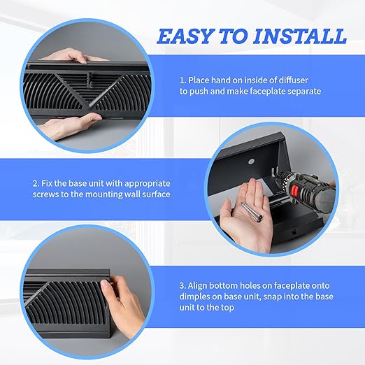 8 Pcs Baseboard Register Vent 15 Inch Duct Opening Size Baseboard Vent Covers Diffuser Adjustable Corner Return Air Grille for Home Floor Wall Air Flow Control (8, Black, 15 Inch)