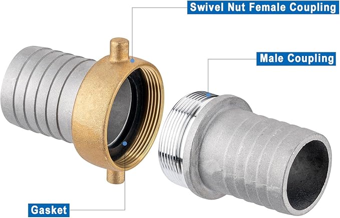 EASTRANS Aluminum Pin Lug Hose Fitting Set, 1.5" Hose Shank Coupling Set with 2 Clamps