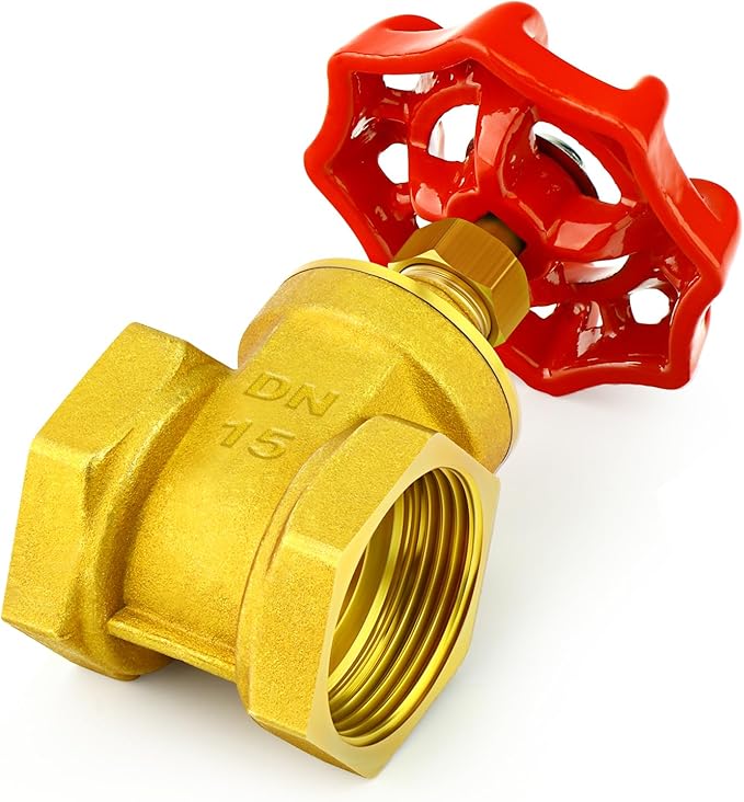 GASHER 1PCS 1/2 Inch Brass industrial Gate Valve, Heavy-duty Rotary Sluice Valve with Female x Female Threads, with Wheel Handle, For Water, Oil, Gas