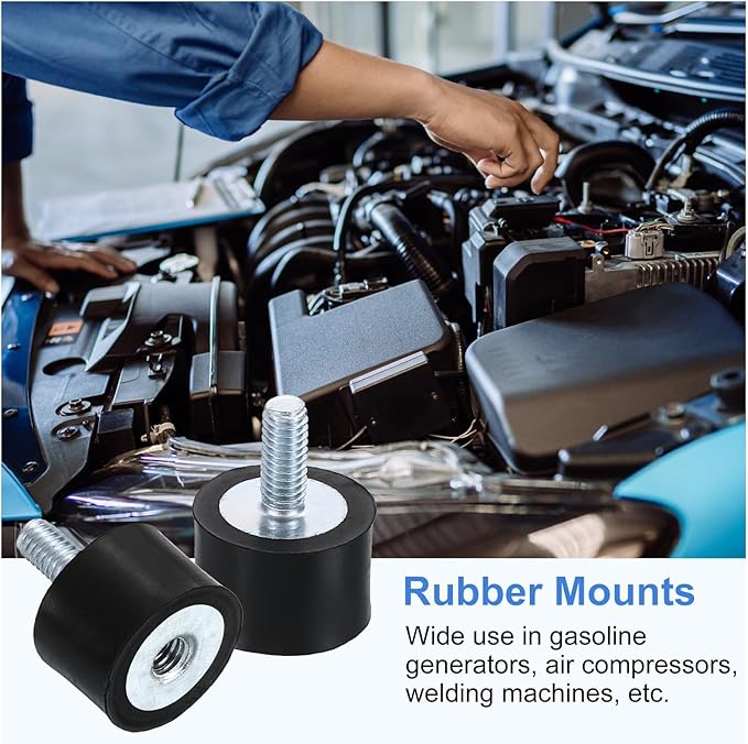 uxcell M4 Rubber Mounts, 1Pcs 15x10mm(DxH) Rubber Cylindrical Anti Vibration Isolator Shock Absorber with Lock Nut for Car Bobbin Generator Air Compressors