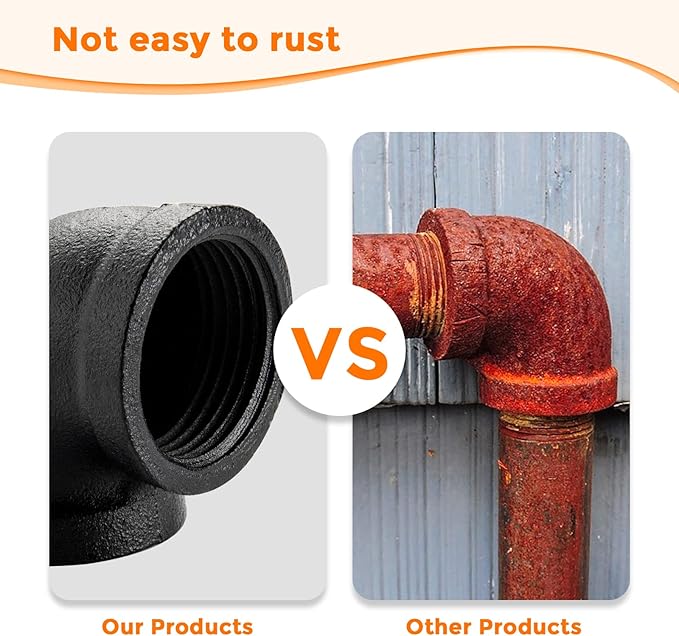 1/2" Black Pipe Fitting Elbow - Home Expert 10 Pack Industrial Pipe Fittings Iron Pipe Elbow for Steampunk Vintage Shelf Bracket DIY Plumbing