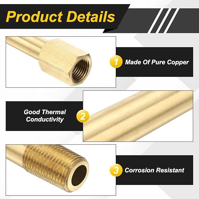 PATIKIL 2 Pack 1/8" g Male x 1/8" g Female Brass Pipe Fittings, Nipple Brass Fitting Extension Pipe Fittings Adapter Connection with Tape 4 Inch / 100mm Length