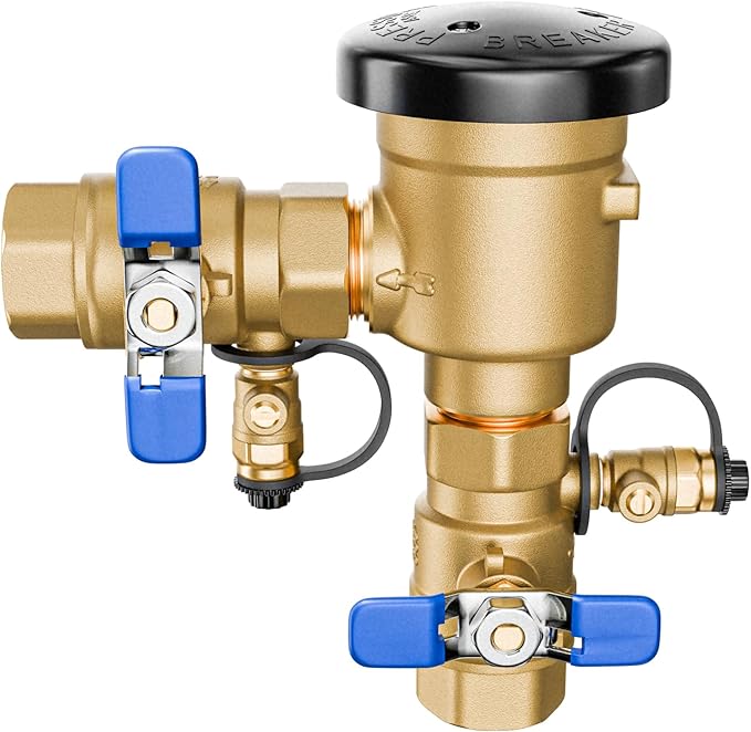 New Upgraded 1" 720A Pressure Vacuum Breaker Assembly, Thickened Brass Backflow Preventer Valve, Max 400 PSI, Back Siphon Valves for Irrigation System (1 Inch)