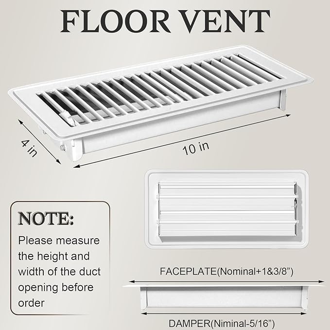 12 PCS Floor Vents Floor Registers 4x10 inch, Heavy Duty Metal Heat Air Vent Covers 4 X 10 with Rust Proof Finish for Home Office Wall Floor Registers Grilles & Vents (12, White, 4x10 Inches)
