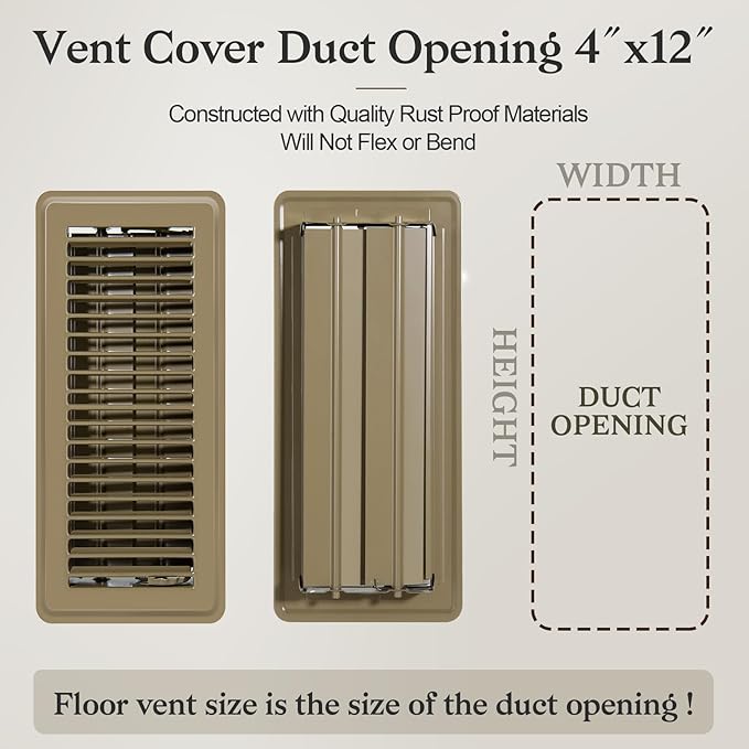 8 PCS Floor Vents Floor Registers 4x12 inch, Heavy Duty Metal Heat Air Vent Covers 4 X 12 with Rust Proof Finish for Home Office Wall Floor Registers Grilles & Vents (8, Brown, 4x12 Inches)