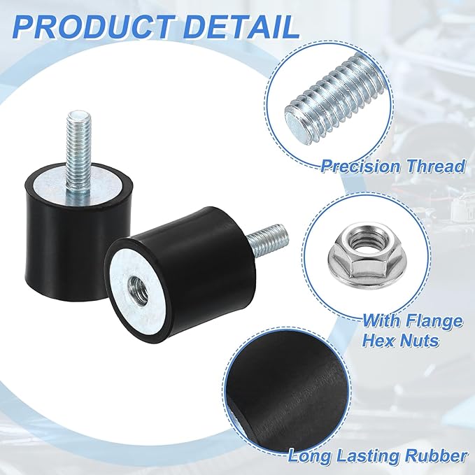 uxcell M5 Rubber Mounts, 4Pcs 20x20mm(DxH) Rubber Cylindrical Anti Vibration Isolator Shock Absorber with Lock Nut for Car Bobbin Generator Air Compressors