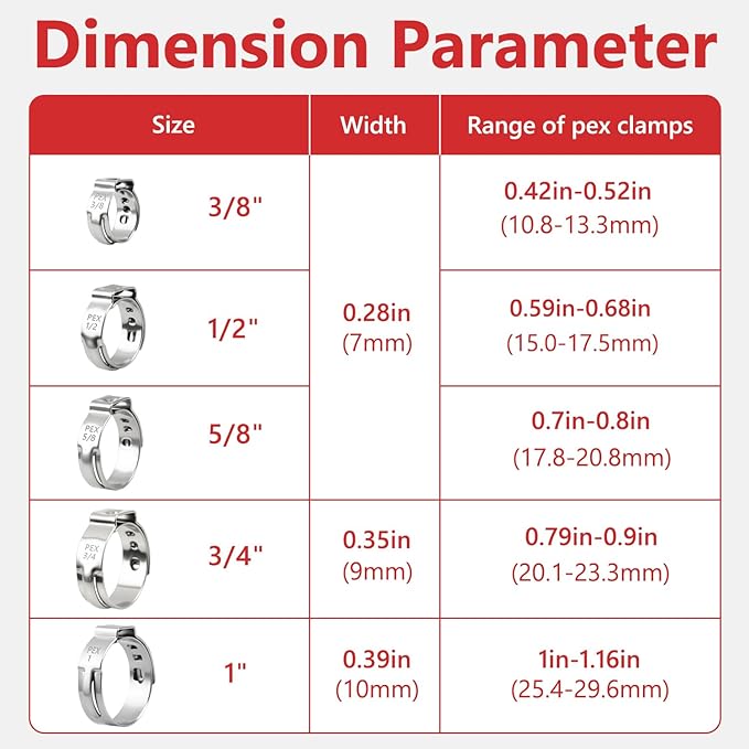 Newdeli 70pcs 1 inch Pex Crimp Rings Stainless Steel PEX Clamps Single Ear Hose Clamps Pex Fittings Cinch Pinch Clamp for Pipe Tubing Plumbing
