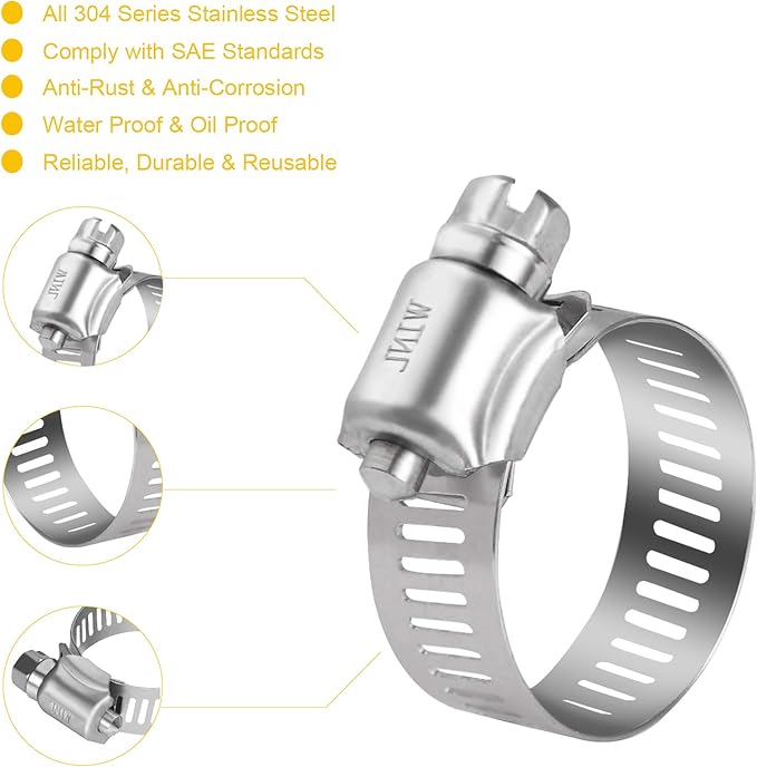 WINL Stainless Steel Hose Clamps - 16 Pack Worm Gear Drive Hose Clamps SAE 16 Clamping Range 3/4 Inch to 1-1/2 Inch (19mm-38mm) for Automotive Plumbing, 3/4'', 1'', 1 1/4'' Clamps