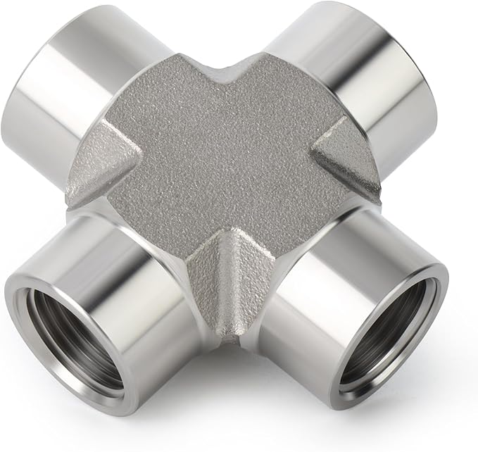 TAISHER 1PCS Forging of 316L Stainless Steel 4 Way Pipe Fittings, 1/2" x 1/2" x 1/2" x 1/2" NPT Female Pipe Fittings