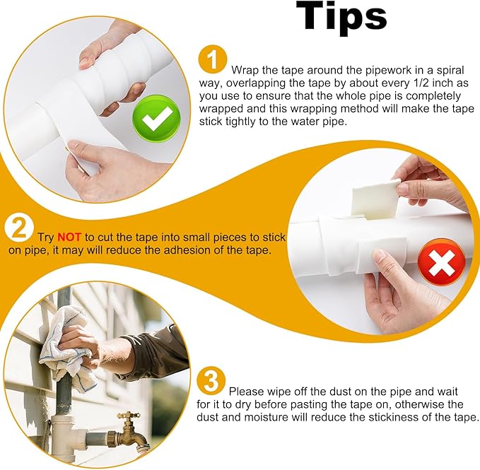DEMEDO Pipe Insulation Tape, Pipe Wrap Insulation Foam Tape Self Adhesive, Outdoor Water Pipe Insulation Roll for HVAC, AC Line Insulation, 6 inch x 16.5 FT Heat Tape for Water Pipe, White