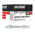 3/8" x 2-3/4" Zinc-Plated Wedge Anchors for Concrete and Cement | Heavy-Duty 3/8 Concrete Anchors (Box of 50)