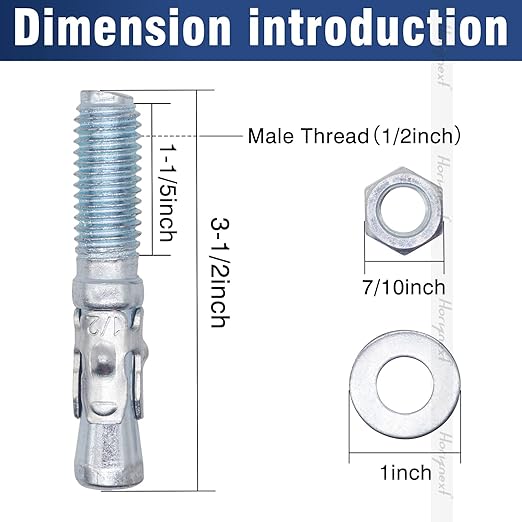 1/2" x 3-1/2" Wedge Anchor, for Cement and Concrete only, zinc-Plated Carbon Steel Screws and lag Bolts （30 pcs