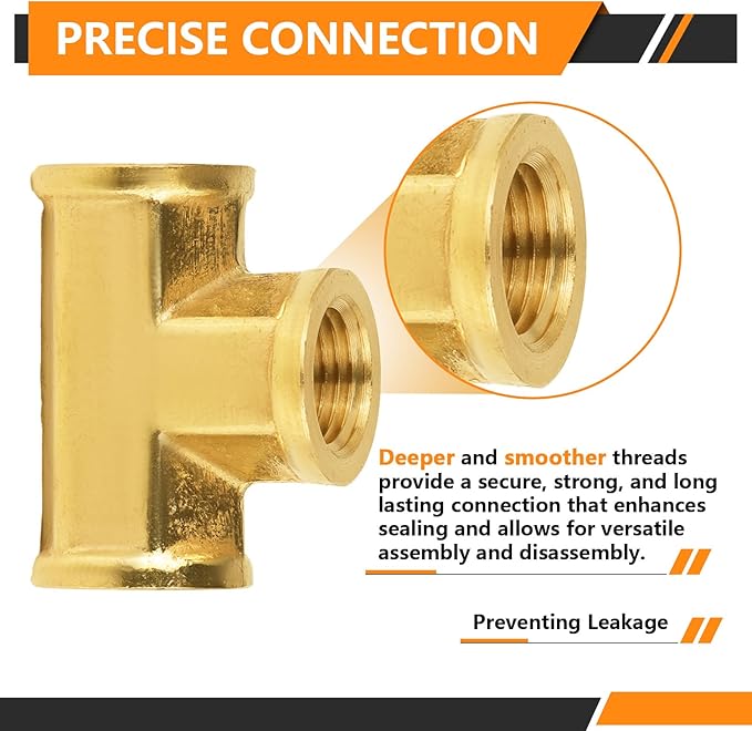 50-PCs HeSun Brass Pipe Fitting, 1/8" x 1/8" x 1/8" NPT Female Thread Tee