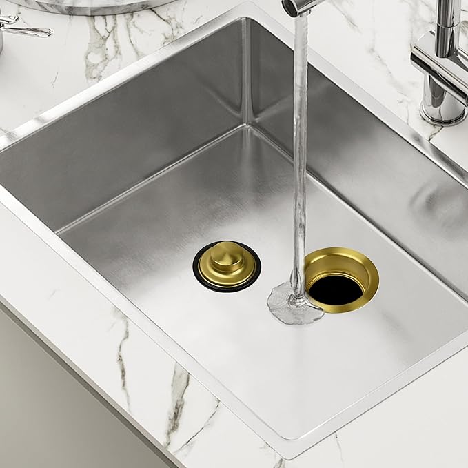Sink Flange Gasket for Garbage Disposal and Sink Stopper Stainless Steel 3-1/2 inch Standard Sink Drain Opening Kitchen Sink Replacement Accessories (Gold Polished Brushed)