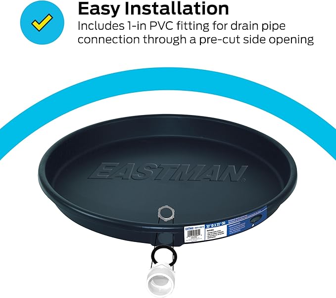 Eastman Water Heater Drain Pan with PVC Fittings, 20 Inch ID x 22 Inch OD Compression, 60076