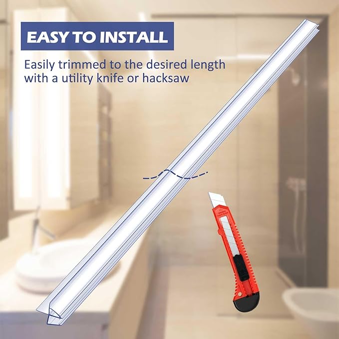 Frienda 4 Pcs Shower Door Bottom Seal 1/2" x 36' Clear PVC Glass Door Sweep Shower Frameless Seal Strip for Replacement Stopping Leaks and Creating Water Barrier