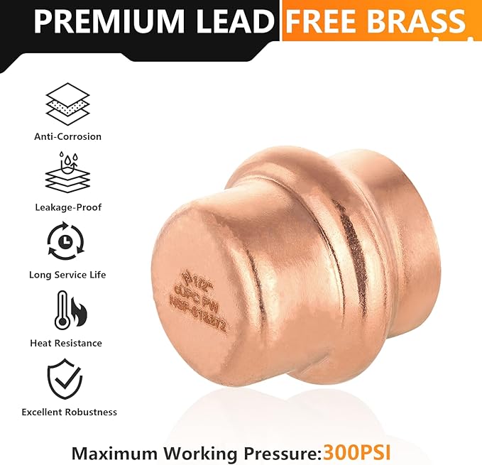 20-Pack HeSun Copper Press End Cap(Plug), 1/2" Pressure Fittings, Press Fit for Copper Tube Connection(PRESS020-20)