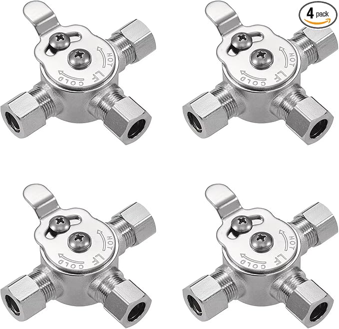 4 PCS Below Deck Mixing Valve,3/8" Compression LF Brass Body,Thermostatic mixing valve for hot and cold water,Compression Sleeve and Nuts Included.