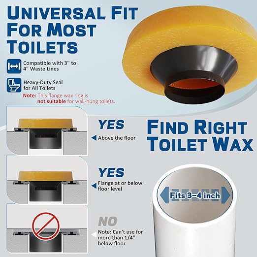 NEEXAN Toilet Wax Ring Replacement Kit with Hardware, Universal Wax Ring Kit for Toilet, Fits 3-inch and 4-inch Drain Pipes for a Tight, Leak-Proof Toilet Wax Ring