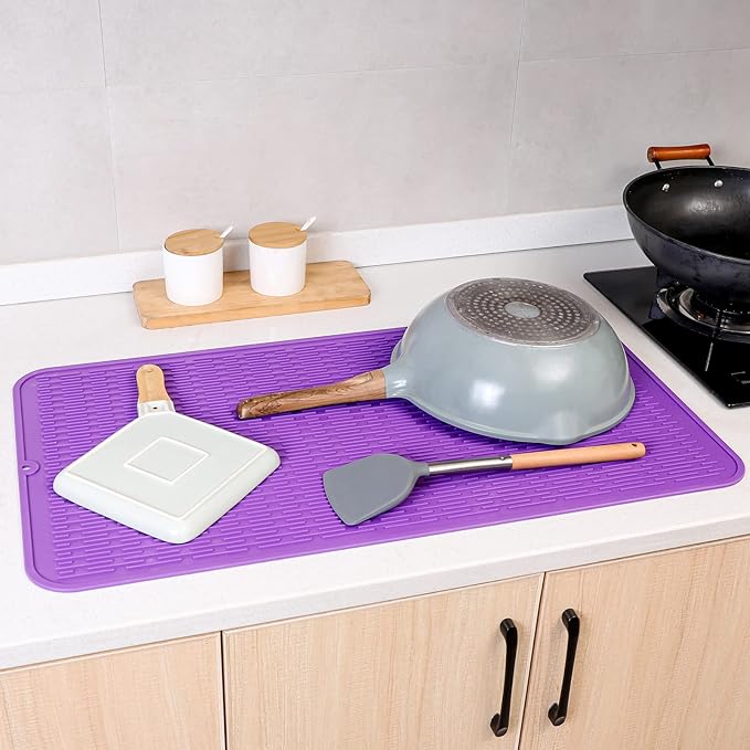 Silicone Dish Drying Mat for Multiple Usage,Easy clean,Eco-friendly,Heat-resistant Silicone Mat for Kitchen Counter or Sink,Refrigerator or Drawer Liner Purple 4XL 32 inches x 18 inches