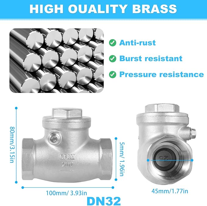 1-1/4" Stainless Steel Check Valve, NPT Threaded Horizontal Check Valve Check valve to prevent backflow, check valve for water, oil and air, also available with compressor DN32