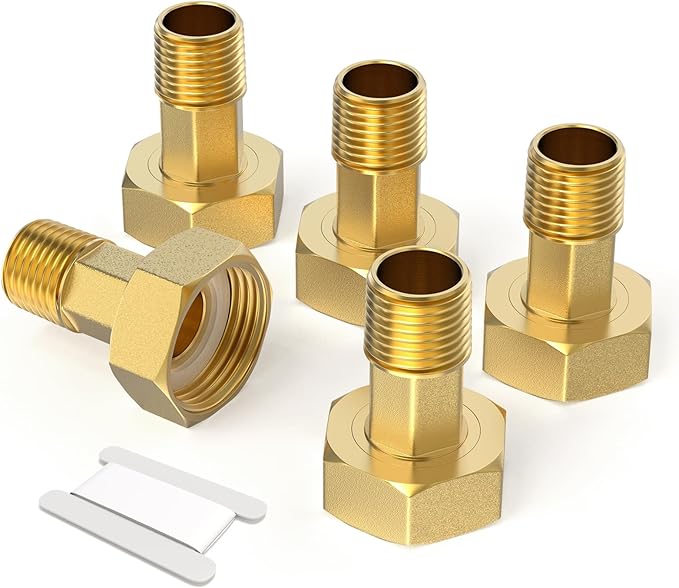 GASHER 5Pcs Brass Water Meter Pipe Fitting，1/2" NPT Male x 1" Female Adapter Pipe Fitting