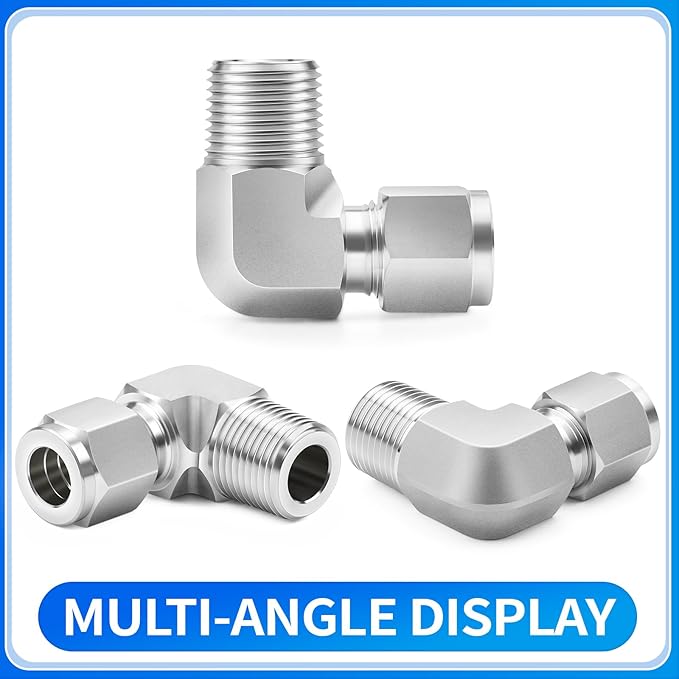 ChillWaves 304 Stainless Steel Compression Tube Fitting, 1/4" OD x 3/8" NPT Male 90 Degree Elbow Compression Union Connector(2-PACK)