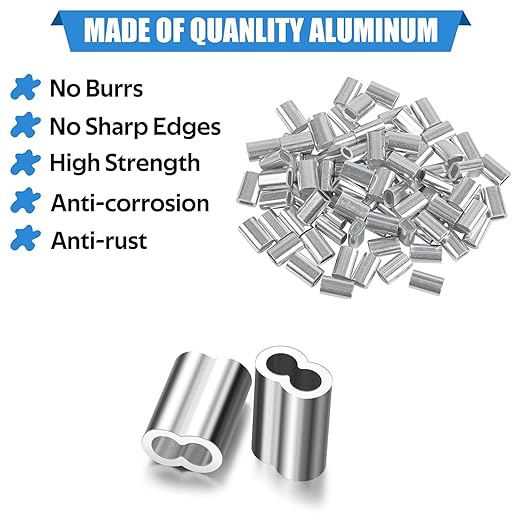 3/32"(2.5mm) Aluminum Crimping Loop Sleeves, Wire Rope Sleeves, Double Crimp Sleeve Cable Ferrule for Wire Rope and Cable 100PCS (3/32"(2.5MM))