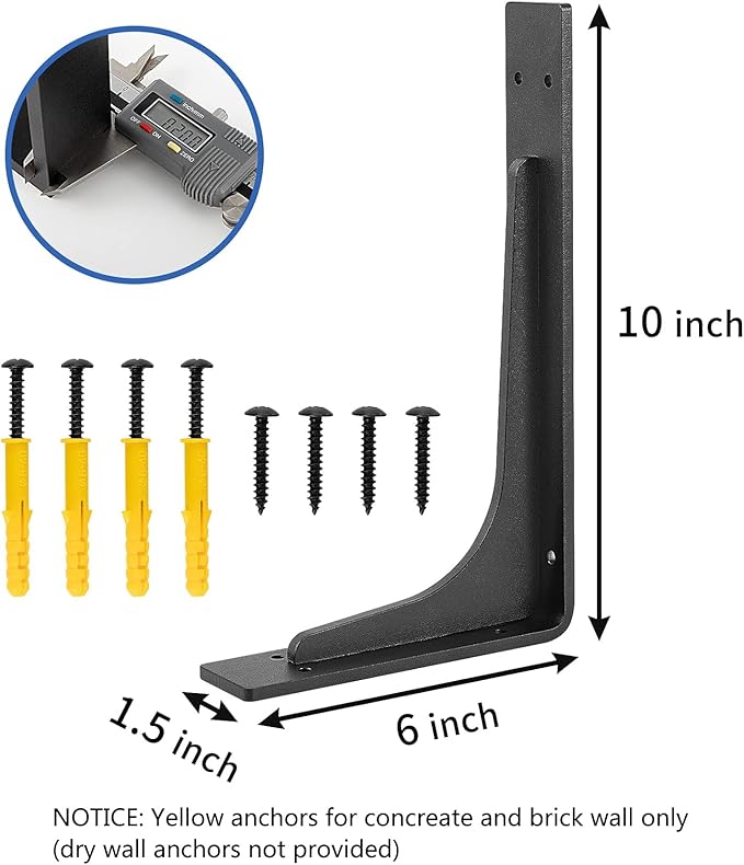 10"x 6"Shelf Brackets,L Shelf Brackets,max Load 300lbs, Vertical Angle, Premium Alloy Metal Heavy Duty Shelf Bracket, high Strength Mounting Hardware Included, Corner Brace Joint,Pack of 4.