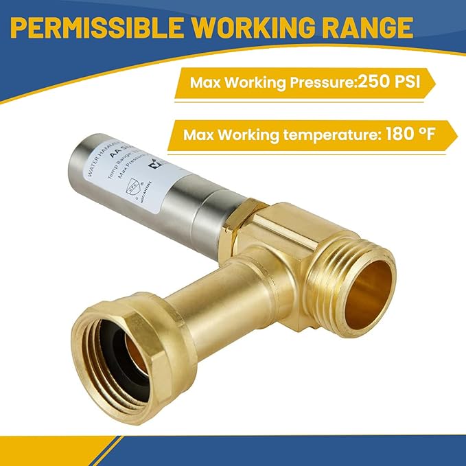 Water Hammer Arrestor,3/4 Inch Swivel FHT x 3/4 Inch MHT Stainless Steel Water Arrestor for Washing Machine Connection(10PACK,Angle Stainless Steel Arrestor)(HAMMER018-10Pack)