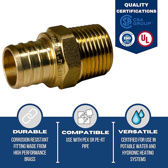 XFITTING 3/4' Pex x 1/2 inch Male NPT Adapter, 24-4-5=25X, 25 Pieces