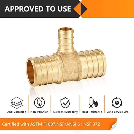 100-Pack HeSun PEX Fittings, 1"x1"x1/2" Pex Tee, Brass Crimp Fitting for ASTM F1807(PEX1807086-100)