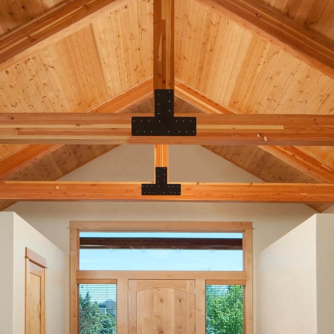 2 Pcs T Post Bracket,16.9"x 5" T Flat Mending Plate with Black Powder-Coated Joining Brackets, Connecting Brackets, T Shape Strap Plate Fit 6x6,8x8, for Repair House,Pavilion,Truss framing