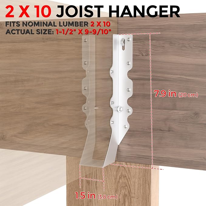 50 Pcs 2x10 Joist Hangers,20 Gauge Metal Face Mount Joist Hanger, Lu210 Joist Hangers Galvanized, Hurricane Ties for Rafter, Rafter Brackets 2x10 for Deck,Floor,Roof Overhang and Ceiling Joist