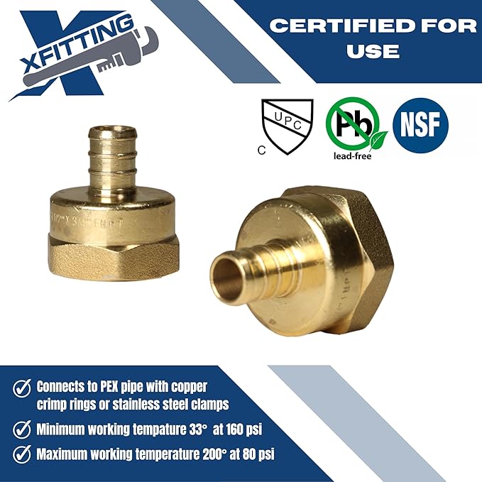 XFITTING 1/2 inch Pex x 3/4 inch Female NPT Adapter, 23-4-4=2X, 2 Pieces