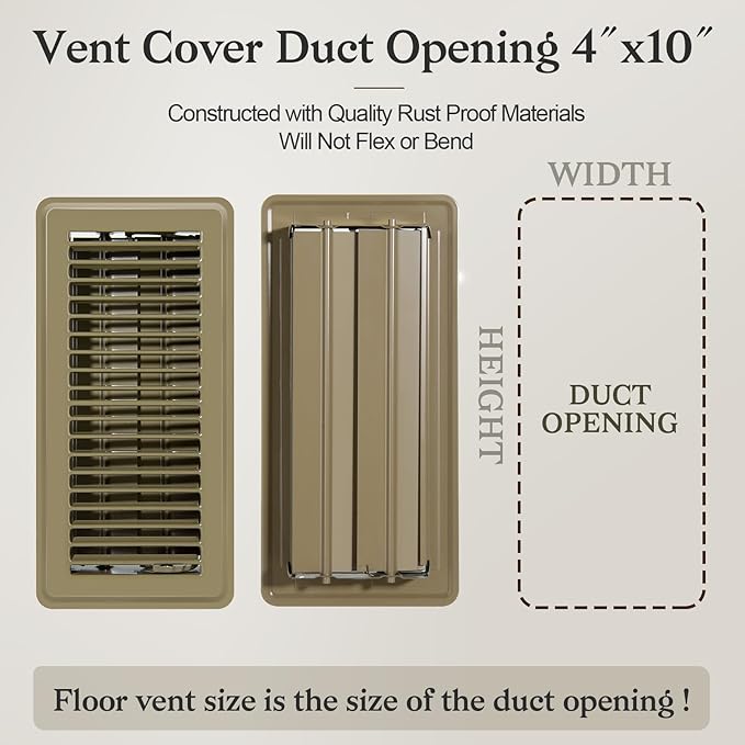 8 PCS Floor Vents Floor Registers 4x10 inch, Heavy Duty Metal Heat Air Vent Covers 4 X 10 with Rust Proof Finish for Home Office Wall Floor Registers Grilles & Vents (8, Brown, 4x10 Inches)