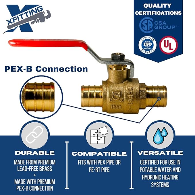 XFITTING 10 Pieces 3/4" Pex Ball Valve Hot/Red, 24-2-3=10X (10 Packs)